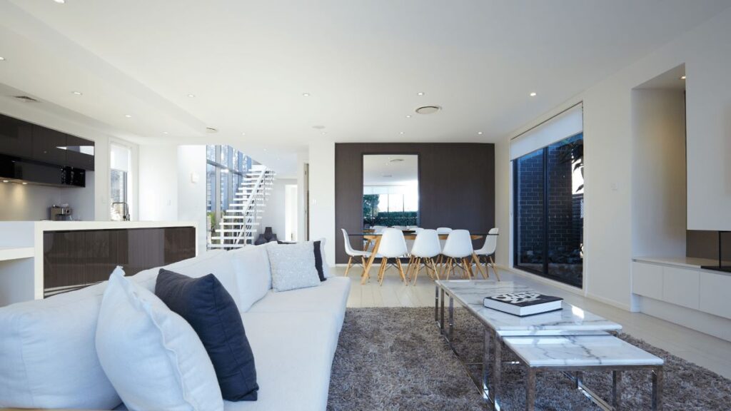 Modern Adelaide living room cooled by ducted reverse cycle air conditioning